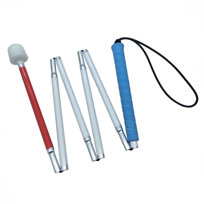Aluminum Mobility Folding White Cane for Vision Impaired and Blind People (Folds Down 6 Sections) (125cm (49.2inch), Blue Handle)